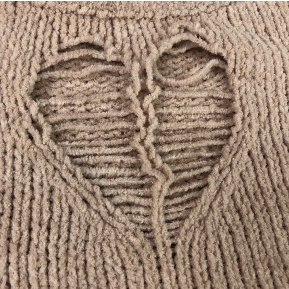 Tan Distressed Heart Sweater - Picture 3 of 6